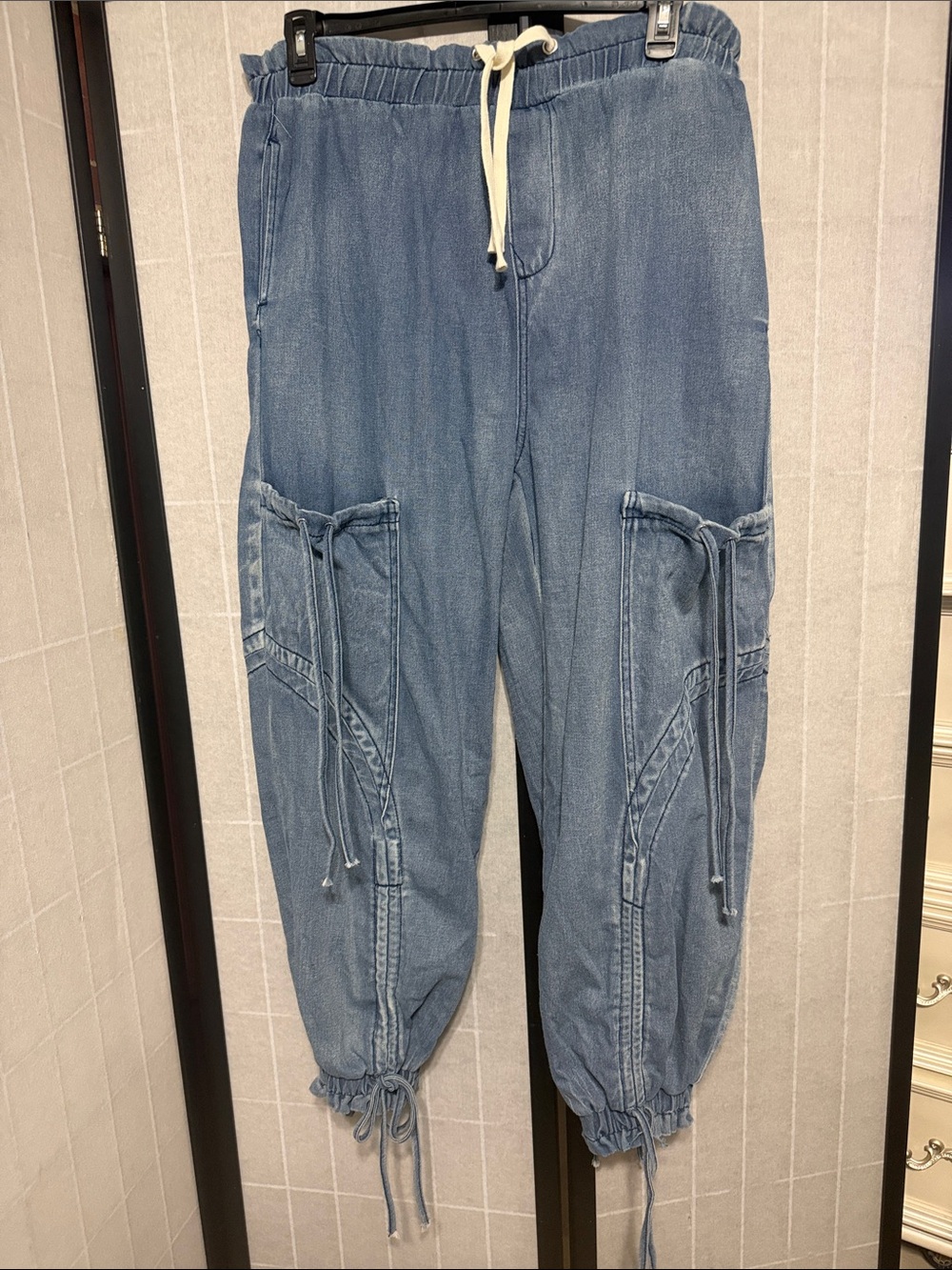 Lightwash Drawstring Cargo Denim Joggers